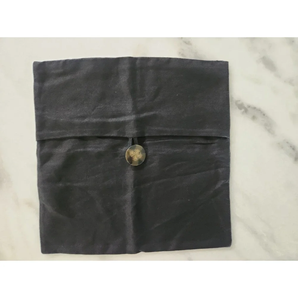 2/POTTERY BARN Black 100% Linen Pillow Covers Wood Buttons Asian Modern 18X18 EC